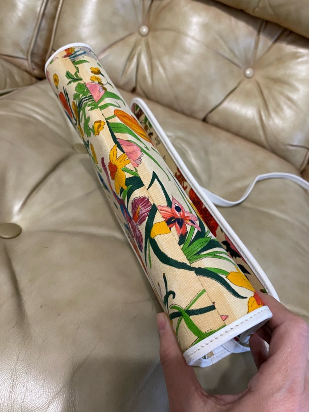 SALE Gucci Large Vintage Flora Shoulder Bag COA Floral Canvas Leather Clutch - Picture 7 of 15